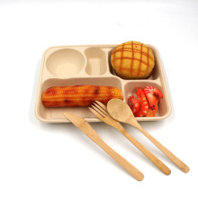 Biodegradable Natural Green Healthy Sugarcane Bagasse Plates 5 Compartment Trays For Take Out